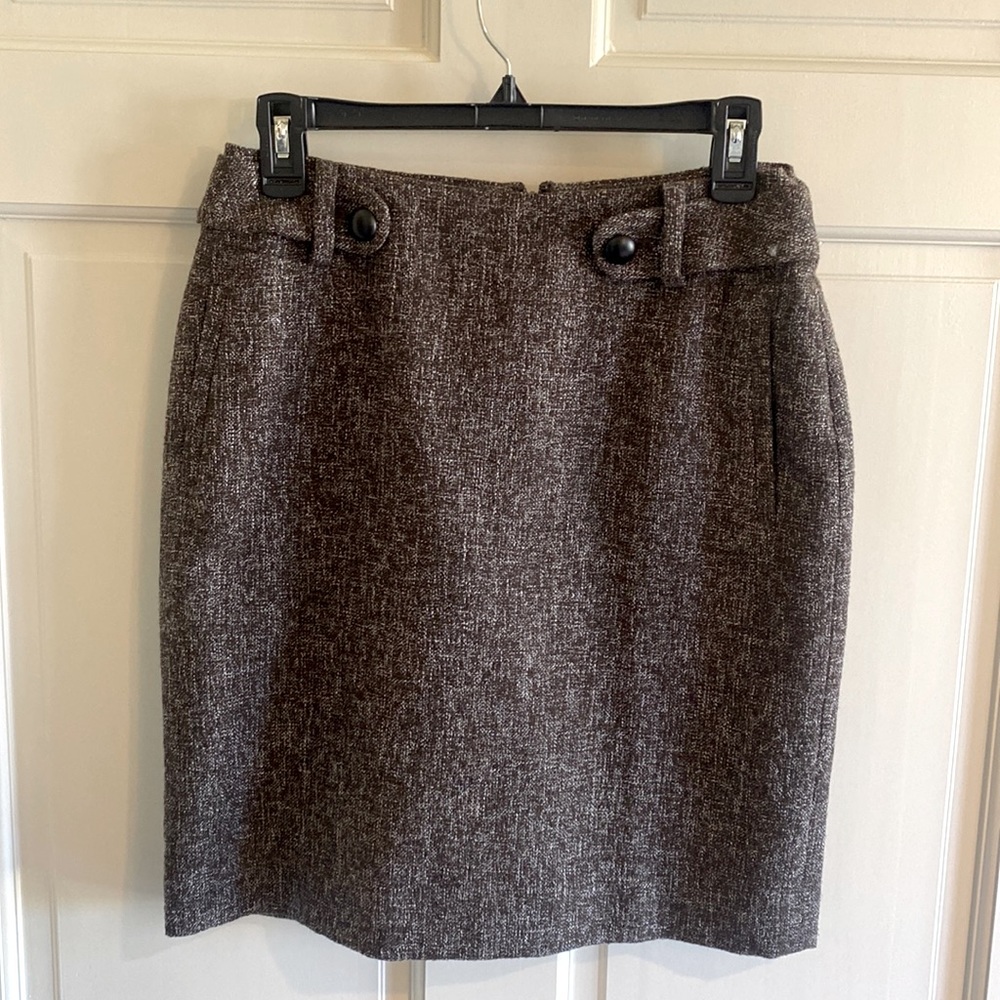 Vintage Wool Blend Banana Republic - Dark Brown Tweed Pencil Skirt, Sz 6
